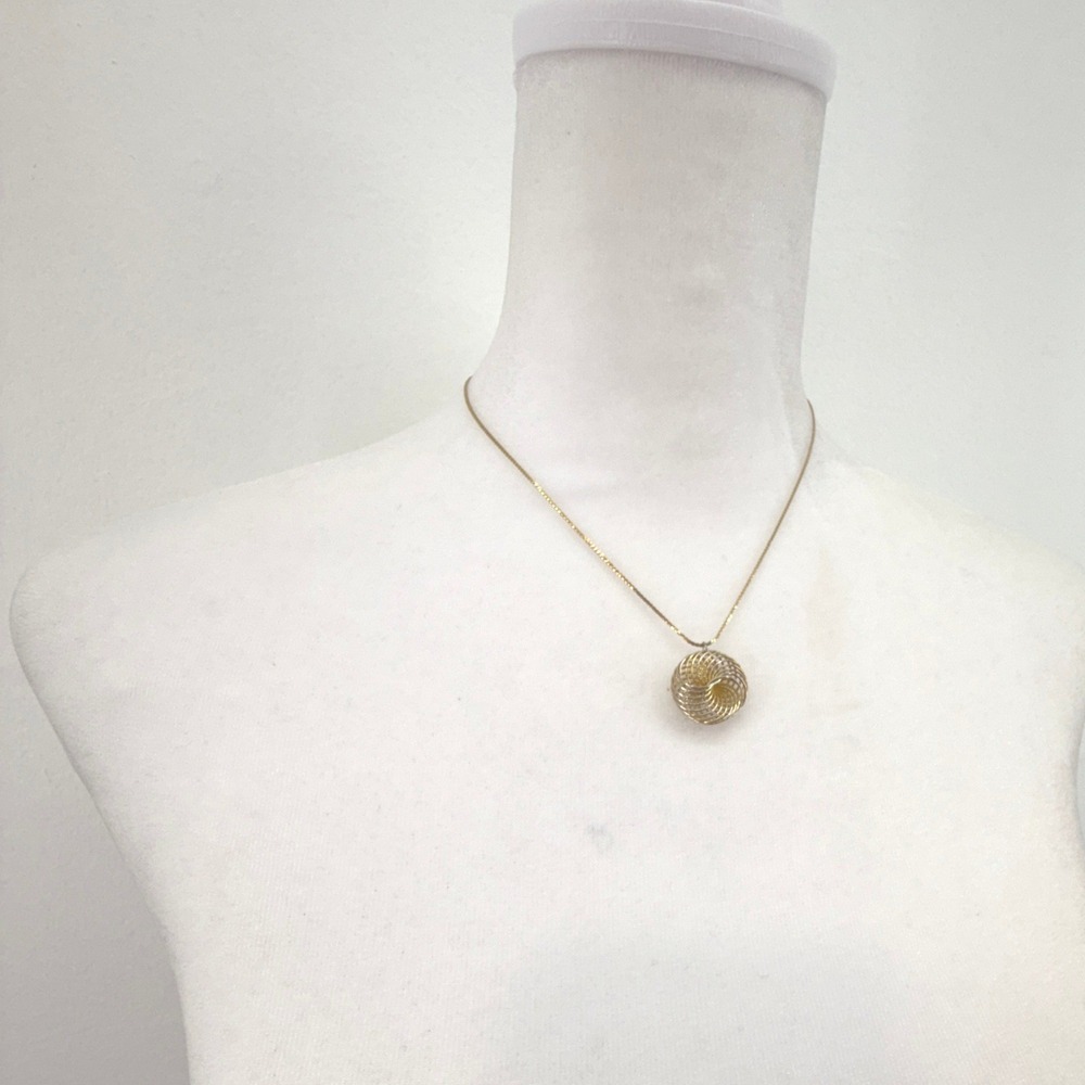 VTG‎ Geometric Spiral Globe Pendant Necklace Short Made in Korea Gold Tone Layer